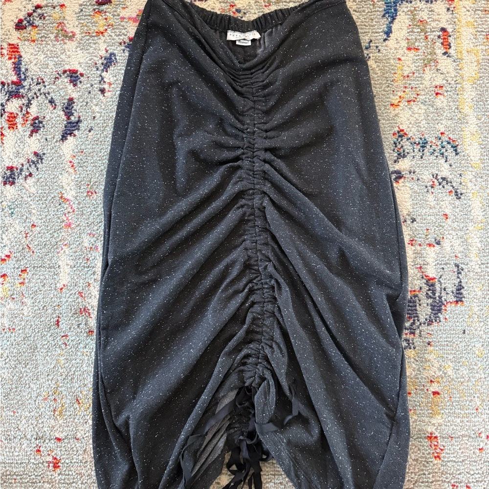 bryn Walker Black Ruched Midi Skirt